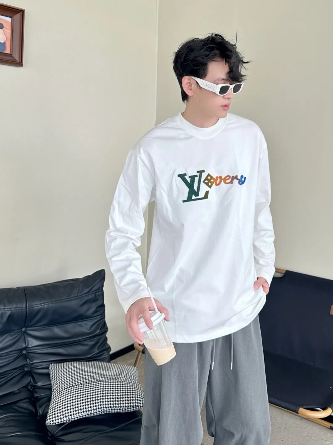 Louis Vuitton/Louis Vuitton 25Fw color gradient logo toothbrush sleeve long-sleeved T-shirt